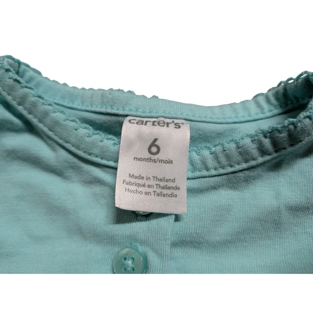 Carter's Baby Girl Aqua Blue Scalloped Neck Long Sleeve Cardigan Size 6 Months